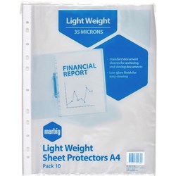  Marbig Sheet Protectors A4 Economy Low Glare Clear Pack Of 10 