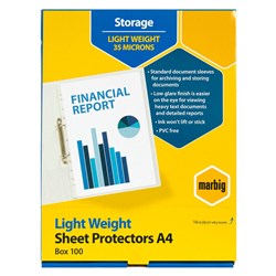  Marbig Sheet Protectors A4 Economy Low Glare Clear Box Of 100 
