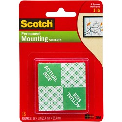  Scotch 111P Mounting Tape 2.5cmx2.5cm Indoor Squares Pack of 16 