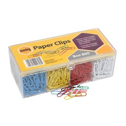  Marbig Paper Clips Large Vinyl Coated 33mm Assorted Colours Box Of 800 