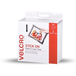  Velcro Brand Stick On Hook & Loop 19mm x 1.8m Strip With Dispenser White 