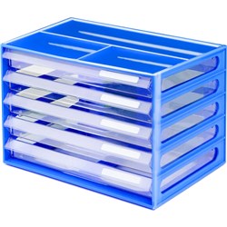  Italplast A4 Document Cabinet 5 Drawer Blueberry Clear 
