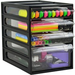  Italplast 4 Drawer Office Organiser Cabinet 255L x 165W x 230mmH Black 