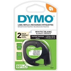  DYMO LetraTag Paper Labels 12mm x 4m Pack of 2 Black On White 