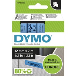  Dymo D1 Label Cassette Tape 12mmx7m Black on Blue 