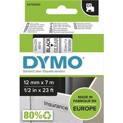  Dymo D1 Label Cassette Tape 12mmx7m Black on Clear 