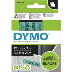  Dymo D1 Label Cassette Tape 12mmx7m Black on Green 