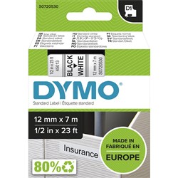  Dymo D1 Label Cassette Tape 12mmx7m Black on White 