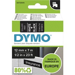  Dymo D1 Label Cassette Tape 12mmx7m White on Black 