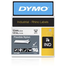 Dymo 18488 Rhino Industrial Labels 12mmx3.5m Nylon Black on White 