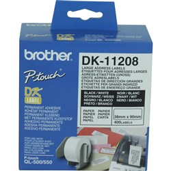  Brother DK-11208 Large Address Labels 38 x 90mm 400 Labels White 
