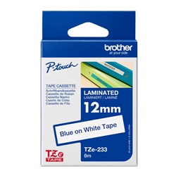 BROTHER TZE233 PTOUCH TAPE 12MMx8M Blue on White Tape