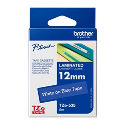 BROTHER TZE535 PTOUCH TAPE 12MMx8M White on Blue Tape