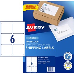  Avery Shipping Laser & Inkjet White L7166 99.1x93.1mm 6UP 60 Labels 100 Sheets 