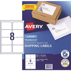  Avery Shipping Laser & Inkjet White L7165 99.1x67.7mm 8UP 800 Labels 100 Sheets 