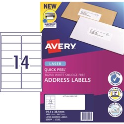  Avery Quick Peel Address Laser White L7163 99.1x38.1mm 14UP 1400 Labels 100 Sheets 
