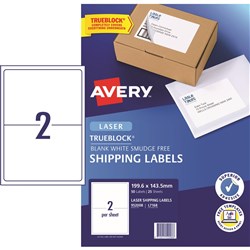  Avery Shipping Laser Labels White L7168 199.6x143.5mm 2UP 50 Labels 25 Sheets 