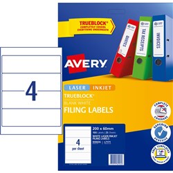  Avery Filing Laser & Inkjet Labels White L7171 200x60mm 4UP 100 Labels 25 Sheets 
