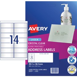  Avery Crystal Clear Laser Address Labels White L7563 99.1x38.1mm 14UP 350 Labels 