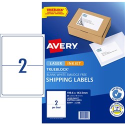  Avery Internet Shipping Laser & Inkjet Labels White L7168 199.6x143.5mm 2UP 20 Labels 