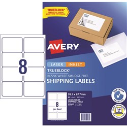  Avery Internet Shipping Laser & Inkjet Labels White L7165 99.1 x 67.7mm 8UP 80 Labels 