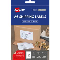 AVERY A6 SHIPPING LABELS L7175FY 1L/P/Sht 105x148mm Fluoro Yellow Pack of 25