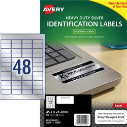  Avery Heavy Duty Laser Labels Asset Tags Silver L6009 45.7x21mm 48UP 960 Labels 