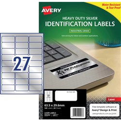  Avery Heavy Duty Laser Labels Asset Tags Silver L6011 63.5x30mm 27UP 540 Labels 