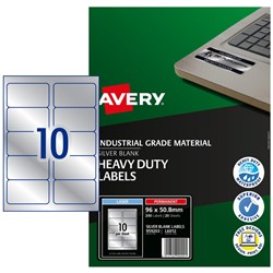  Avery Heavy Duty Laser Labels Asset Tags Silver L6012 96x50.8mm 10UP 200 Labels 