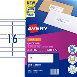 (AVD-936098) - AVERY J8162 MAILING LABELS - Inkjet 16/Sht 99.1x34 Address