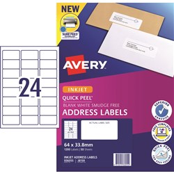 (AVD-936055) - AVERY J8159 MAILING LABELS - Injet 24/Sht 64x34 Address