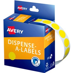  Avery Removable Dispenser Labels 14mm Round Yellow Pack Of 1050 