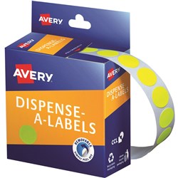  Avery Removable Dispenser Labels 14mm Round Fluoro Yellow Pack Of 700 