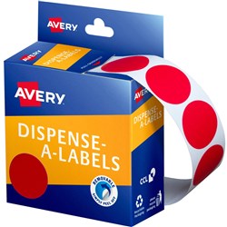  Avery Removable Dispenser Labels 24mm Round Red Pack Of 500 