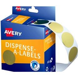  Avery Removable Dispenser Labels 24mm Round Gold Pack Of 250 