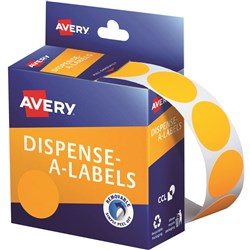  Avery Removable Dispenser Labels 24mm Round Fluoro Orange Pack Of 350 