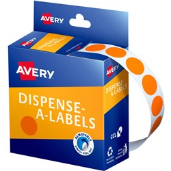  Avery Removable Dispenser Labels 14mm Round Orange Pack Of 1050 