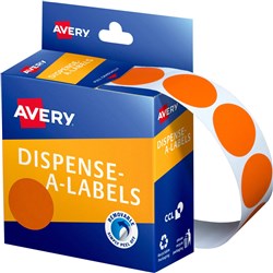  Avery Removable Dispenser Labels 24mm Round Orange Pack Of 500 