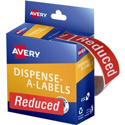 AVERY DISPENSER LABELS PRINTED Reduced Red/White 19x64mm 19x64mm Pack of 125