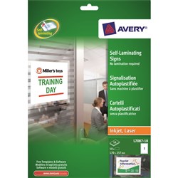 AVERY L7078 SIGNAGE LABELS Self Laminating 170x257mm