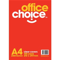 OFFICE CHOICE BINDING COVERS A4 250 Micron Clear Pack of 100