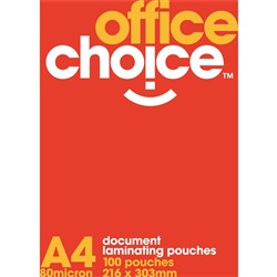 OFFICE CHOICE LAMINATING POUCH A4 80 Micron Box of 100