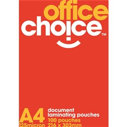 OFFICE CHOICE LAMINATING POUCH A4 125 micron Box of 100