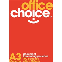 OFFICE CHOICE LAMINATING POUCH A3 80 micron Box of 100