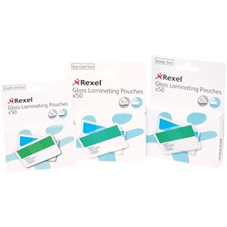  Rexel Laminating Pouches Badge Card 67 x 98mm 180 Micron Gloss Pack Of 50 