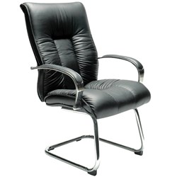  Sylex Big Boy Cantilever Visitor Chair Medium Back With Arms Black Leather 
