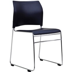  Buro Maxim Visitor Chair Chrome Sled Base Black Poly Back and Padded Vinyl Seat 