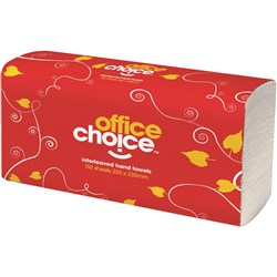 OFFICE CHOICE HAND TOWEL Ultraslim 230x235mm 150 sheet Suit H4 Dispenser, Carton of 16