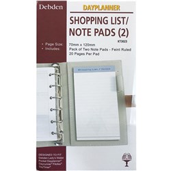  Debden Dayplanner Refill Shopping List / Note Pad 2pk 120x80mm Pocket Edition 