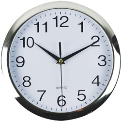  Italplast Wall Clock 26cm Round With Large Numbers Chrome Frame White Face 
